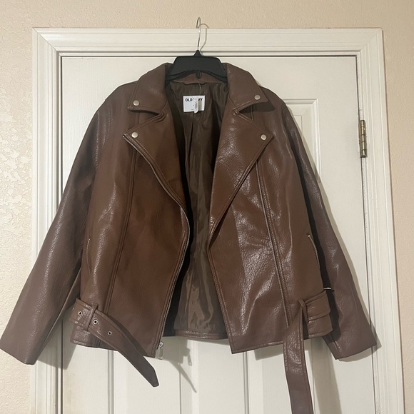 Faux Leather Belted Biker Moto Jacket- size XL - Picture 5 of 5